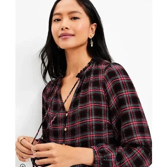 Loft Shimmer Plaid Tiered Dress - Picture 4 of 16